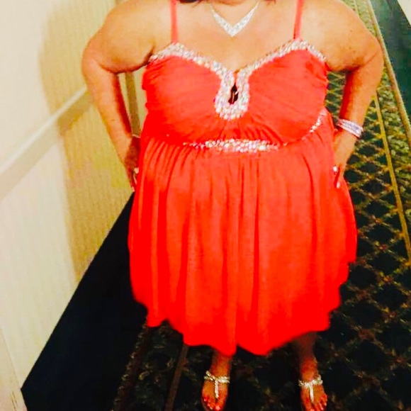 Fancy Coral dress with Rhinestones - Picture 8 of 8